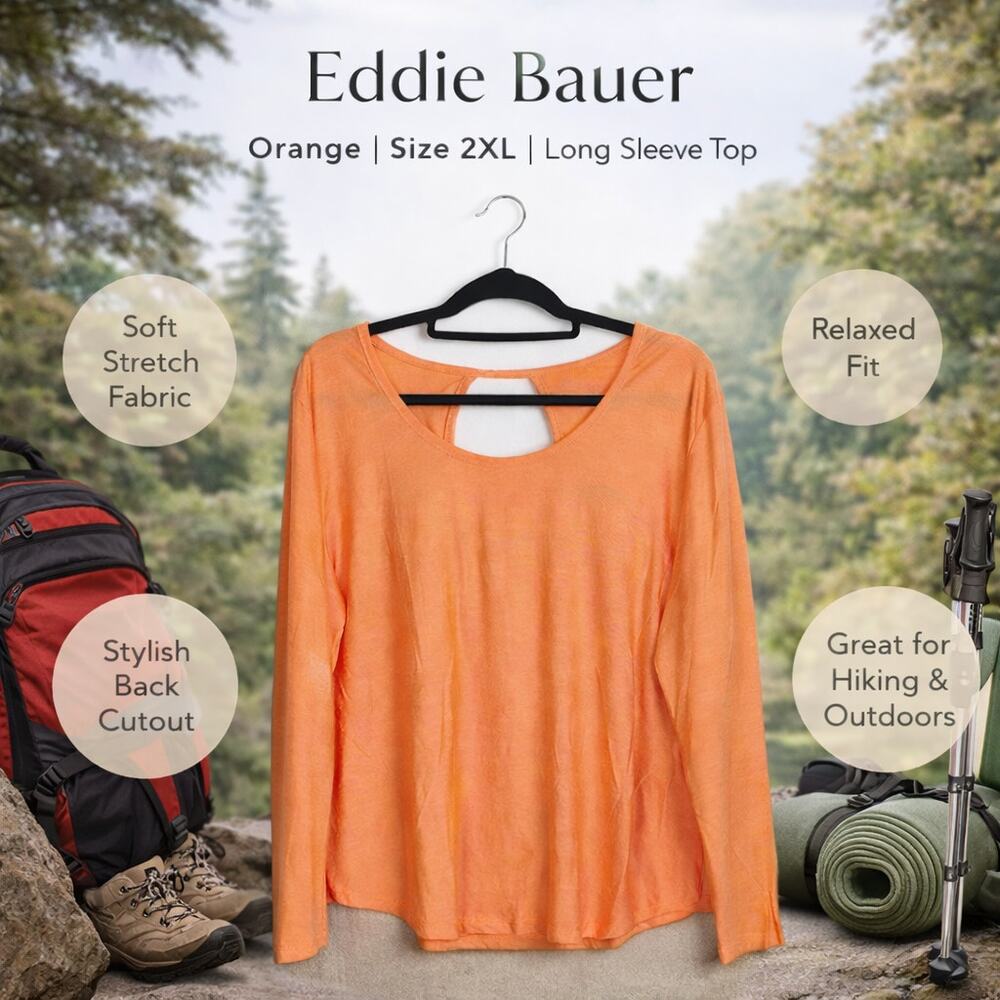 Eddie Bauer Long Sleeve Hiking Top 2XL Orange Cutout Outdoor Casual Gorpcore